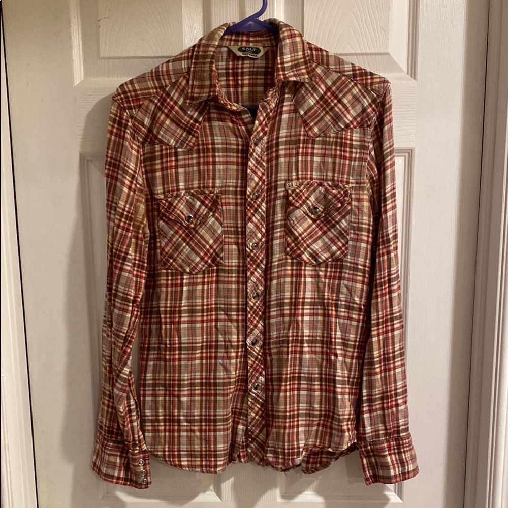 Salt Valley Western Plaid Snap Button-Up Shirt XS